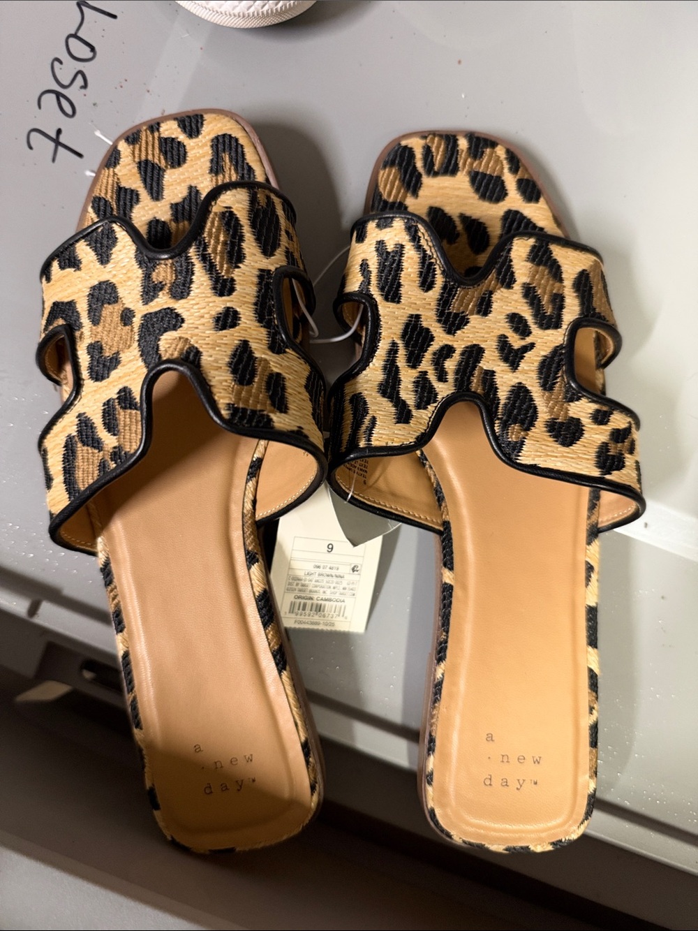 a new day Leopard Slide Sandals in Tan and Black